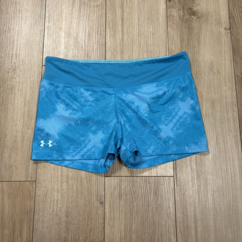 Under Armour Women's Blue Exercise Shorts Heat Gear Fitted Spandex Large L